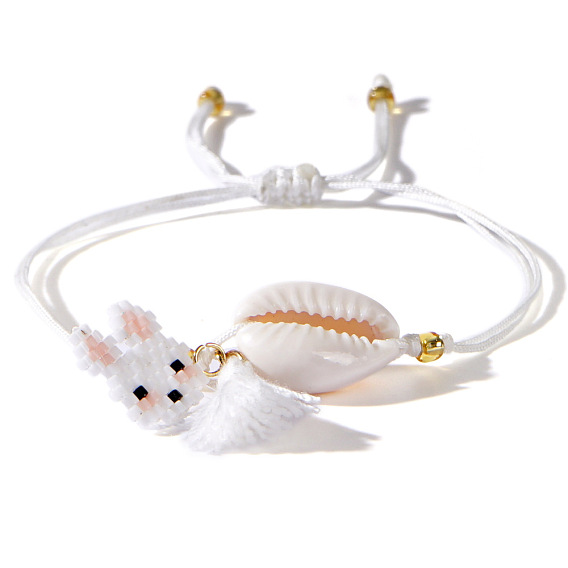 Браслеты с подвесками из богемского стекла и бисера, плетеные браслеты из хлопкового шнура для женщин, кролик, с оболочкой