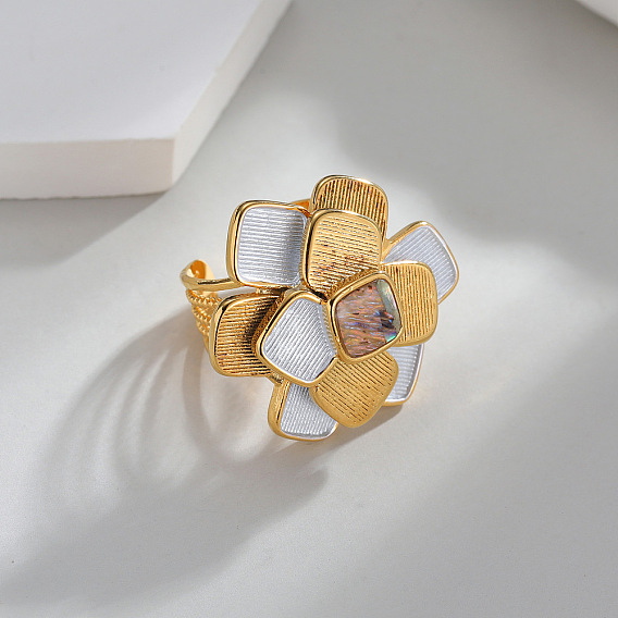 304 Открытые кольца-манжеты из нержавеющей стали с натуральным ракушечным покрытием, цветок