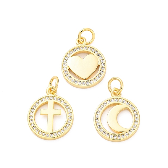 Латунные микро проложить кубического циркония подвески, без кадмия и без свинца, с оболочкой, плоско-круглые, реальный 16 k позолоченный, с целью перехода в кольце