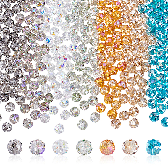 280 шт 7 цвета гальванические прозрачные стеклянные бусины нити, граненые, круглые