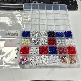 DIY Independence Day Jewelry Making Findings Kits, including Alloy Enamel Pendants, Wood & Acrylic & Glass & Plastic Beads