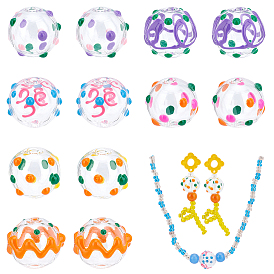 12Pcs 6 Style Transparent Glass Enamel Beads, Hand Drawn Beads, Round