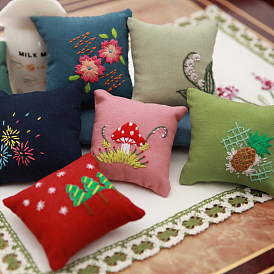 DIY Square Needle Cushion Pillow Embroidery Kits, Including Printed Cotton Fabric, Embroidery Thread & Needles, Fireworks/Christmas Tree/Mushroom Pattern