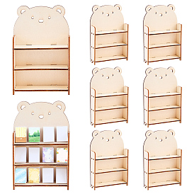 8 Sets 3-Tier Wooden Display Riser Stands for Jewelry Cosmetic Glasses, Bear Shape