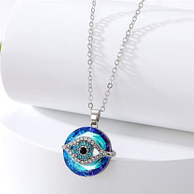 Exquisite Blue Sweater Chain with Devil Eye Pendant and Diamond Inlay - High-end Fashion Necklace for Women