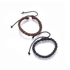Braided Leather Cord Bracelets, with Waxed Cord