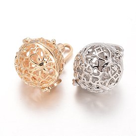 Экологически чистые стеллажи латунные полые круглые подвески в клетке, для ожерелья, без кадмия, без никеля и без свинца, 27x25x22 мм, отверстие : 9x4 мм