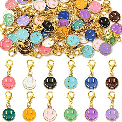 60 шт 12 цвета улыбающееся лицо сплав эмаль подвеска украшение, Сплав с застежками когтя омара