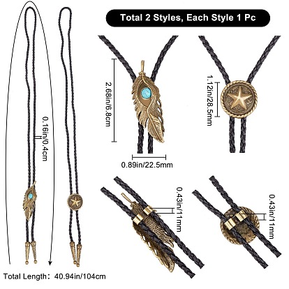 Gorgecraft 2шт 2 стильные плоские круглые ожерелья со звездой и пером с ларией от сглаза для мужчин и женщин, комплект регулируемых ожерелий из шнура из искусственной кожи, чёрные