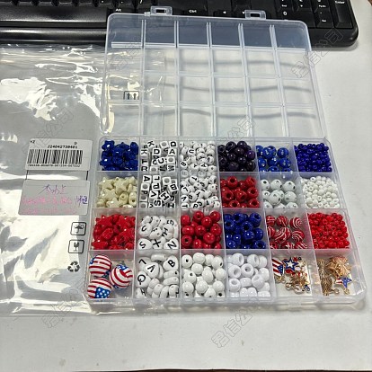 DIY Independence Day Jewelry Making Findings Kits, including Alloy Enamel Pendants, Wood & Acrylic & Glass & Plastic Beads