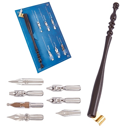 Stainless Steel Dip Pen, with Wooden Pen Stick & 6 Kinds of Stainless Steel Nibs