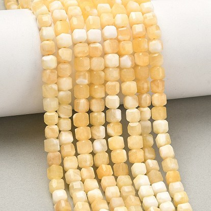 Естественный желтый нефрит бисер нитей, граненый стол, вырезанный куб