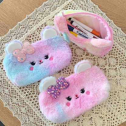 Cute Bear Polyester Pencil Case, Zipper Pouches, Multi-Purpose Pen Holder, for Office & School Supplies