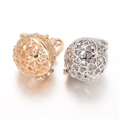 Экологически чистые стеллажи латунные полые круглые подвески в клетке, для ожерелья, без кадмия, без никеля и без свинца, 27x25x22 мм, отверстие : 9x4 мм