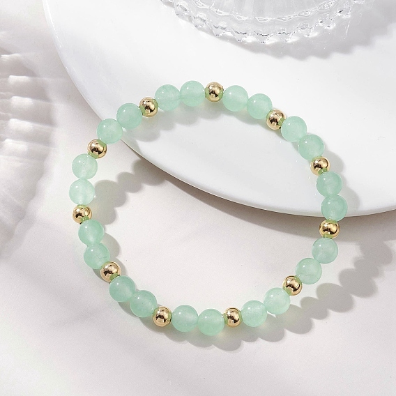 Браслеты из натурального и окрашенного малайзийского нефрита и бусин из нержавеющей стали для женщин, круглые, реальный 304 k позолоченный