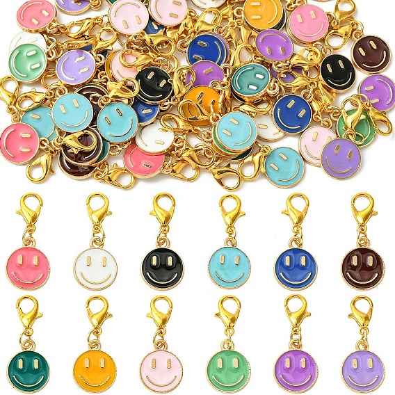 60 шт 12 цвета улыбающееся лицо сплав эмаль подвеска украшение, Сплав с застежками когтя омара