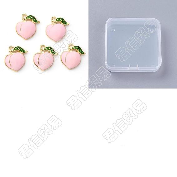 Light Gold Plated Alloy Enamel Pendants, Peach