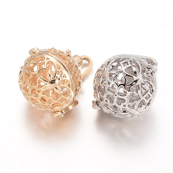 Экологически чистые стеллажи латунные полые круглые подвески в клетке, для ожерелья, без кадмия, без никеля и без свинца, 27x25x22 мм, отверстие : 9x4 мм