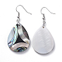 Abalone Shell/Paua Shell Dangle Earrings, with Brass Ice Pick Pinch Bails and Earring Hooks, Teardrop