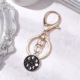 Брелок с подвеской из эмали из сплава, с поворотными застежками сплава, плоско-круглые, луна