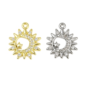 Латунные микропаве прозрачные подвески с фианитом, без кадмия, без никеля и без свинца, солнечный луч с луной и звездами