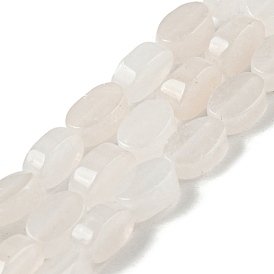 Natural White Jade Beads Strands, Flat Oval