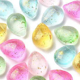 20Pcs 5 Colors Transparent Spray Painted Glass Beads, Top Drilled Beads, with Glitter Powder, Frosted, Teardrop