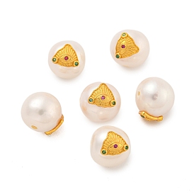 Round Natural Freshwater Pearl Beads, with Long-Lasting Plated Rack Plating Brass Triangle with Eye Findings