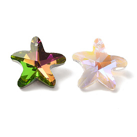 Electroplate Glass Pendants, Back Plated, Faceted, Starfish Charms