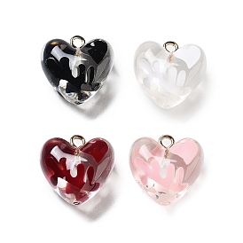 Transparent Resin Enamel Pendants, with Platinum Plated Loop, Heart Charm