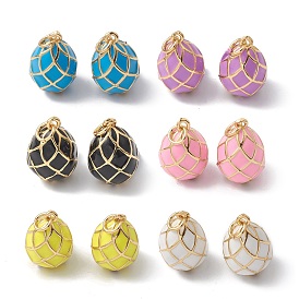 Rack Plating Brass Enamel Pendants, Teardrop Charm, with Jump Ring, Long-Lasting Plated, Real 18K Gold Plated
