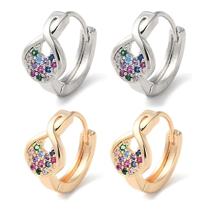 Rack Plating Brass Micro Pave Colorful Cubic Zirconia Hoop Earrings for Women, Rhombus