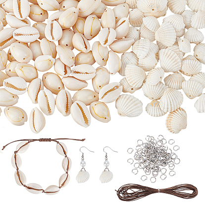 Наборы для самостоятельного изготовления ожерелий с подвесками, включая вощеный полиэфирный шнур, 304 кольца прыжок из нержавеющей стали, подвески из натуральных ракушек и звенья из ракушек каури