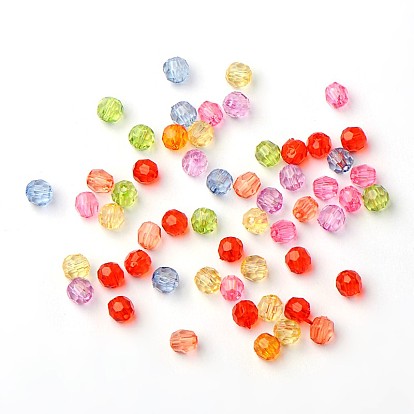 Dyed Acrylic Beads, Faceted Round, Mixed Color, 5mm, Hole: 1mm, about 7000pcs/500g