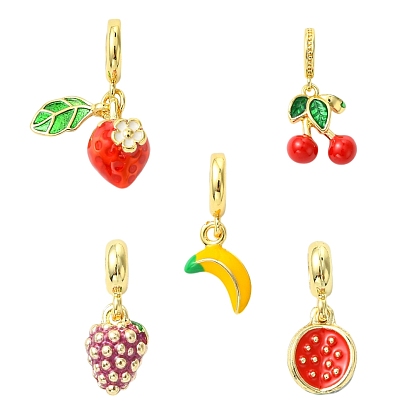 5 шт. 5 стили латунные эмалевые фрукты европейские подвески, Подвески с большими отверстиями, стойки покрытие, прочное покрытие, без кадмия и без свинца, реальный 18 k позолоченный