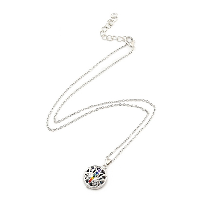 Glass Lotus Pendant Necklace, Platinum Alloy Yoga Theme Necklace