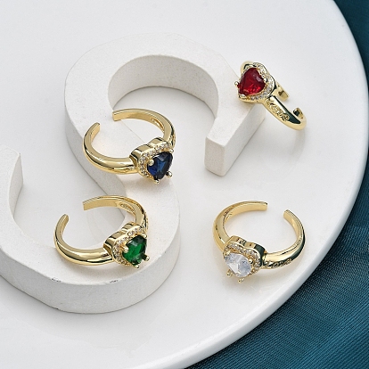 Кольца-манжеты для пальцев с покрытием из латуни с микропаве из прозрачного кубического циркония для женщин, долговечный, реальный 18 k позолоченный, сердце