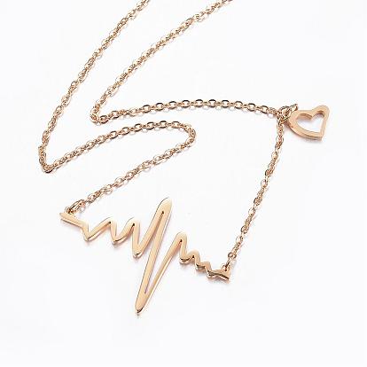 304 Stainless Steel Pendant Necklaces, Heartbeat