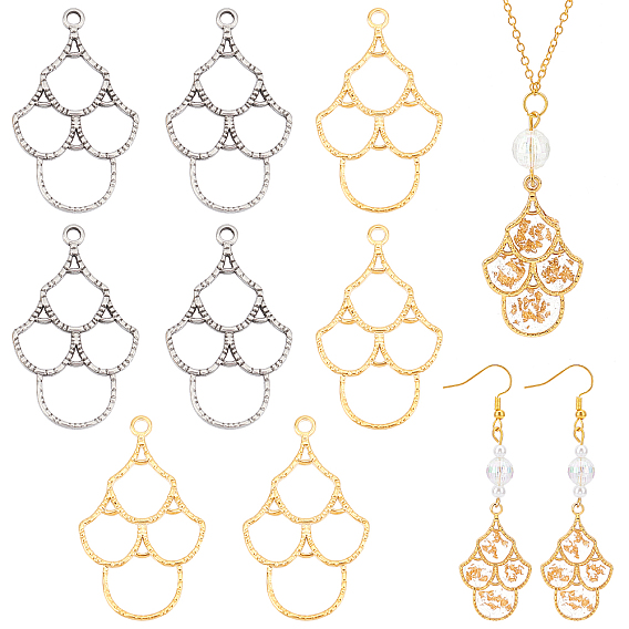 8 шт. 2 цвета 304 подвески из нержавеющей стали с открытой задней частью, для diy уф смолы, эпоксидная смола, Прессованные цветочные украшения