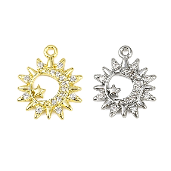 Латунные микропаве прозрачные подвески с фианитом, без кадмия, без никеля и без свинца, солнечный луч с луной и звездами