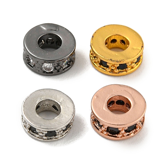 Латунные микропаве прозрачные/черные бусины из кубического циркония, без кадмия, без никеля и без свинца, плоско-круглые