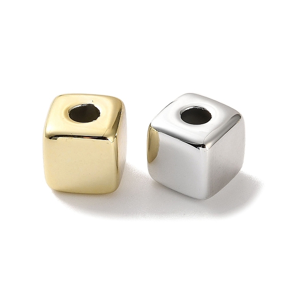 Plating Opaque Acrylic European Beads, Large Hole Beads, Cube