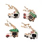 Christmas Theme Wood Big Pendant Decorations, with Hemp Rope and Wood Beads, Car with Gift Boxes & Christmas Tree