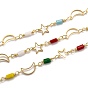 Golden Brass Link Chain, with Glass, Long-Lasting Plated, with Spool, Soldered, Star & Moon