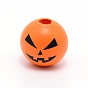 Cuentas de madera de Schima, tema de halloween, redondo con patrón de expresión
