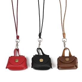 Мини-чехол для наушников из искусственной кожи, подвесной шейный карман, Портативный кошелек для монет с длинным шнурком из вощеного материала., платиной и золотом