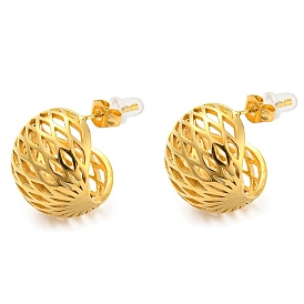 Ion Plating(IP) 304 Stainless Steel Hollow Round Stud Earrings, Half Hoop Earrings