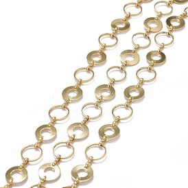 Brass Donut Link & Ring Link Chains, with Spool, Long-lasting Plated, Unwelded