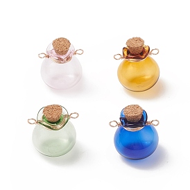 4Pcs 4 Colors Glass Bottle Connector Charms, Wishing Bottle Links, with Golden Tone Copper Wire Double Loops