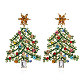 Hollow-out Christmas Tree Earrings with Rhinestones - Festive and Fashionable Cartoon Ear Studs